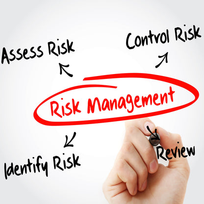 &lt;Hand with a marker pen writing on a clear screen the four principles of Risk Management, identify, assess, control, and review. Credit&gt; AdobeStock_173501135