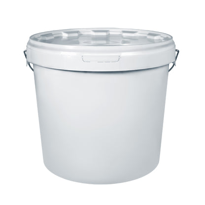 &lt;White, plastic, 20 litre disposable bucket, typically used for weighing dietary supplement ingredients for addition to a batch in a mixing vessel. Credit&gt; AdobeStock_439000738