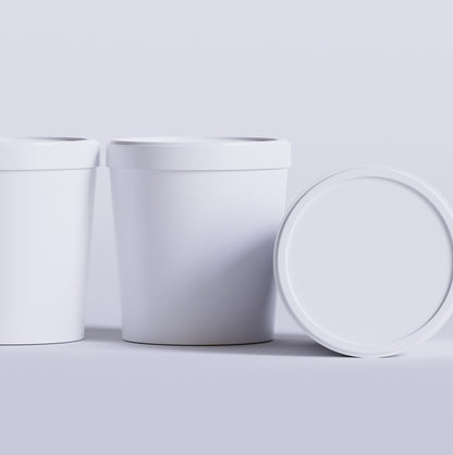 &lt;Disposable one-use white plastic buckets and lids for pre-weighing ingredients for addition to a batch of drug product. Credit&gt; AdobeStock_735160006