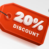 <A 20% discount written in white on a red 3D plastic swing ticket for buying in bulk. Credit> Pixabay