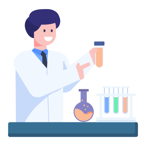 Lab analyst in labcoat smiling as he verifies in a test tube that the test method is reproducible